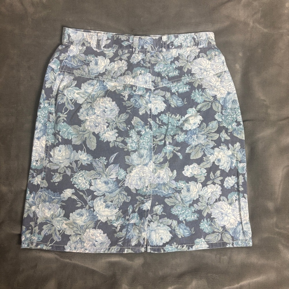 Floral Denim Skirt Womens EU40 US8 Blue Rose Cotton Y2K Style Cottagecore